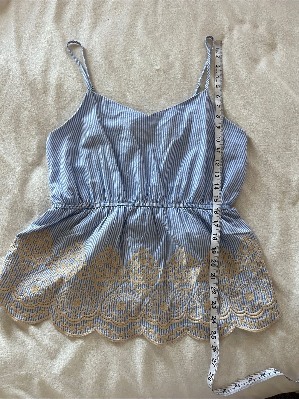 Women’s Blue Striped Embroidered Eyelet Cami Top - Picture 7 of 11